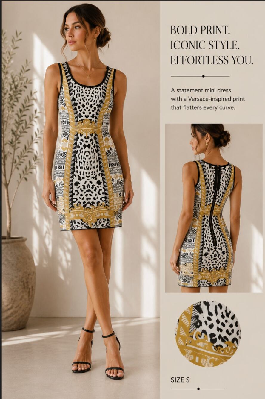 VTG Buffalo David Bitton Leopard Tribal Print Bodycon Mini Dress Size Small